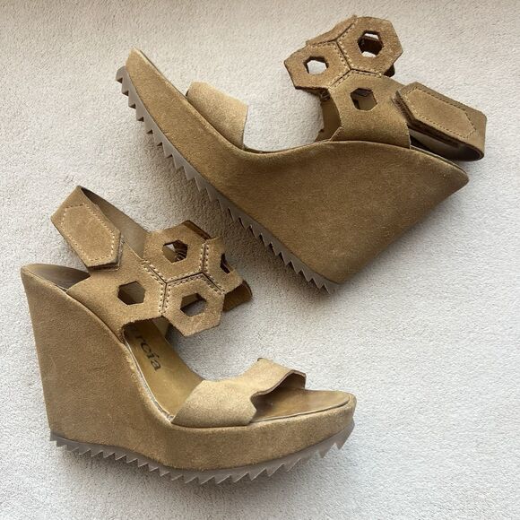 Pedro Garcia Brown Suede Platform Wedge Heel Sandal Women EU 36 US 6 Boho Casual - Picture 1 of 16